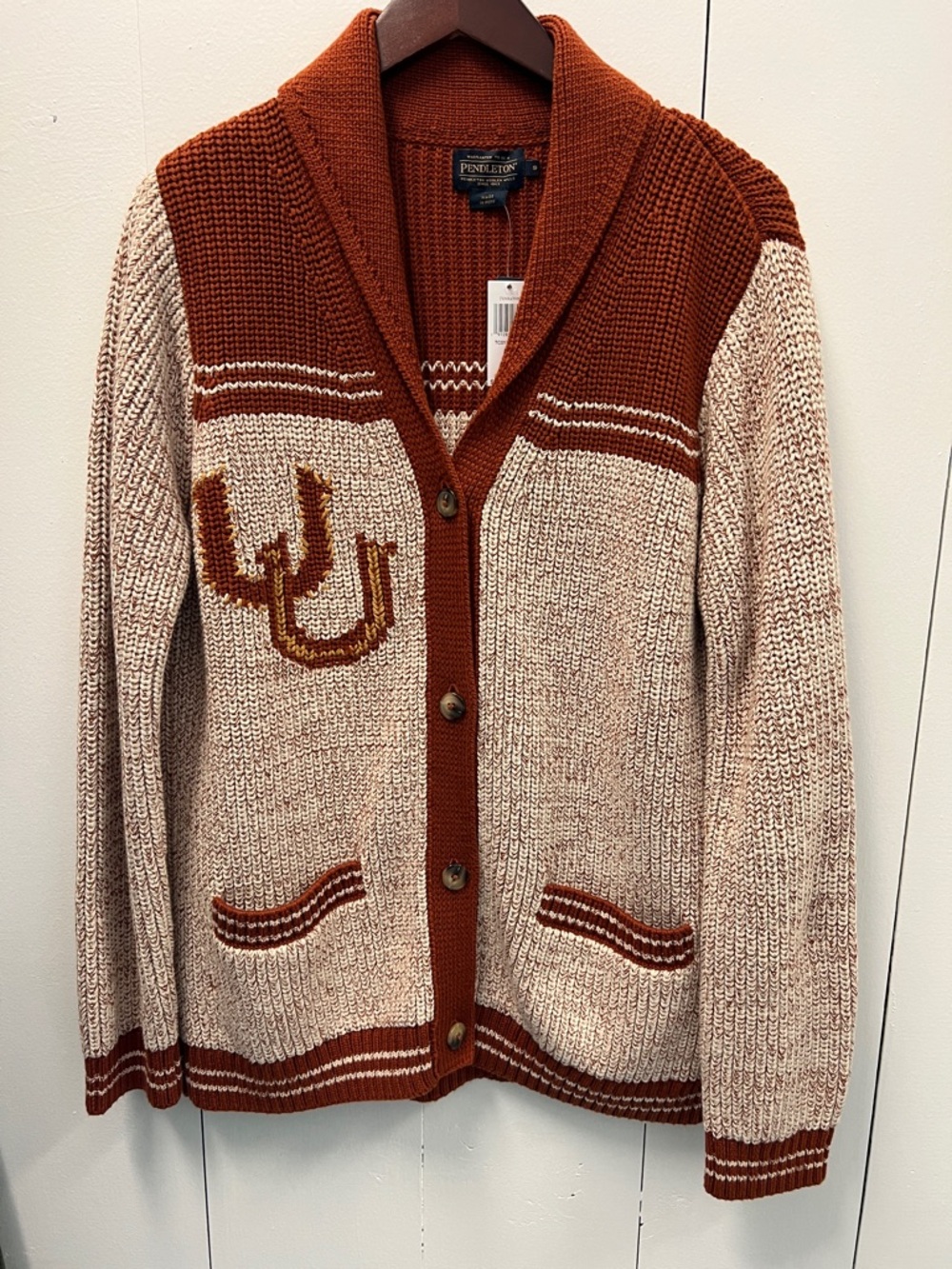 NWT Pendleton  women’s Cotton Heritage Shawl Collar Cardigan Sweater in Rust - Picture 7 of 14